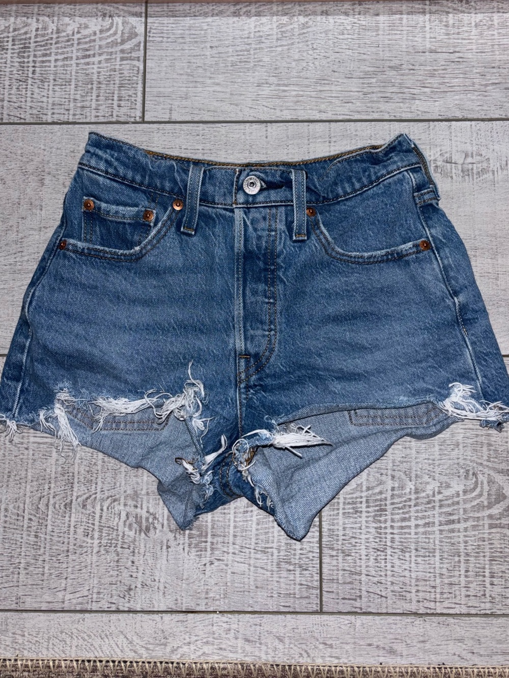 Levi's Blue Distressed High-Rise Denim Shorts